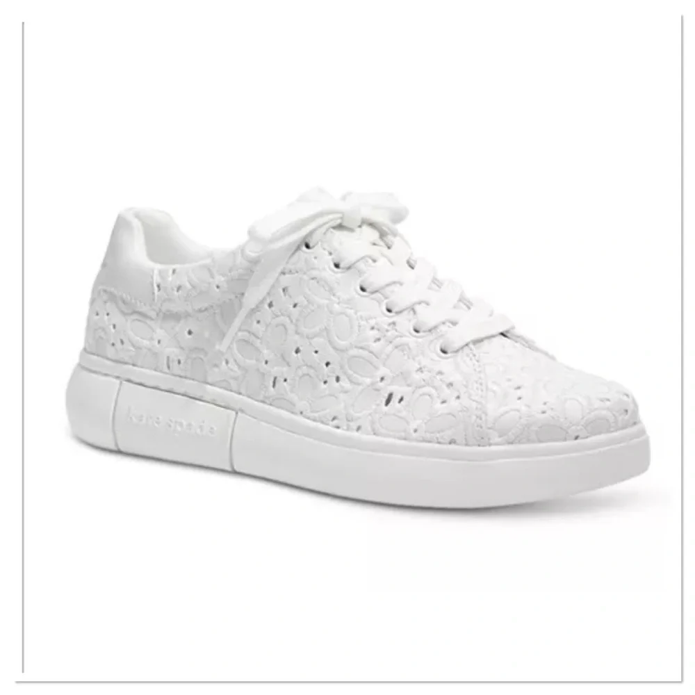 Kate Spade Women's Lift Floral Eyelet Faux Leather Sneakers White Sz 9B